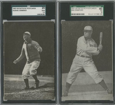 1907-09 PC765-1 Dietsche Detroit Tigers Postcards Hall of Famer SGC-Graded Pair (2 Different) Including Crawford and Jennings